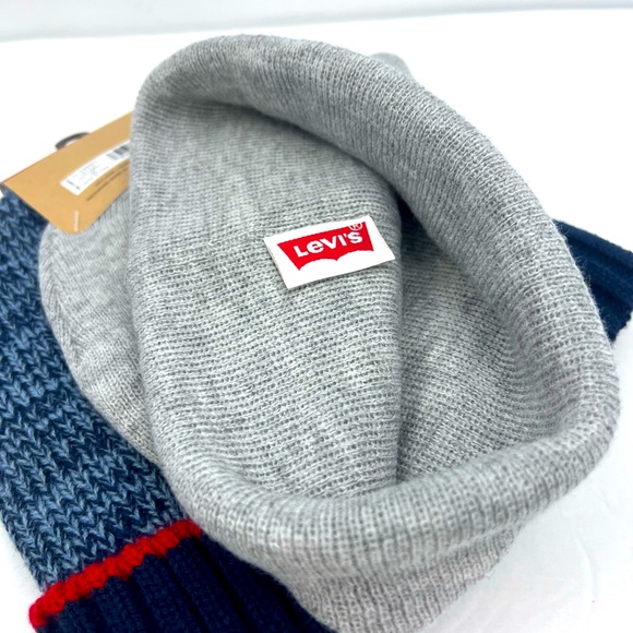 LEVI’S, BEANIE SET,2 WARM BEANIES,NAVY BLUE W/PATTERN & GREY,100%ACRYLIC, UNUSEX - Picture 14 of 16